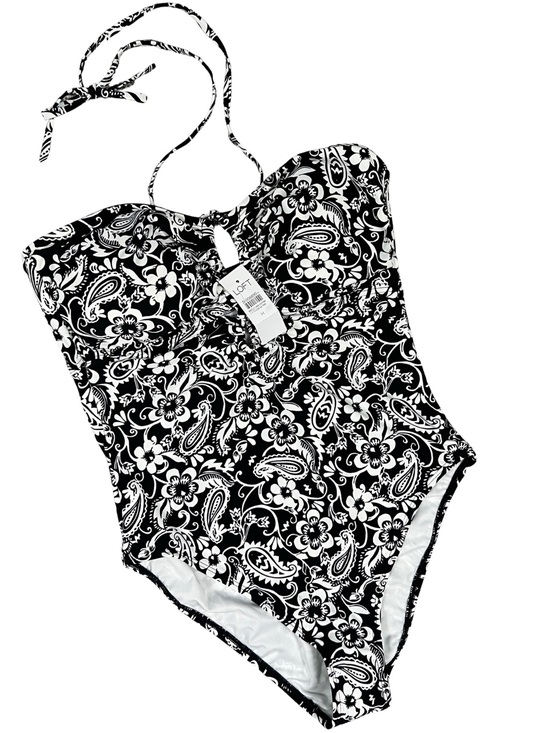 LOFT Other - LOFT Beach Cutout Halter One Piece Swimsuit Medium Black White Floral NWT